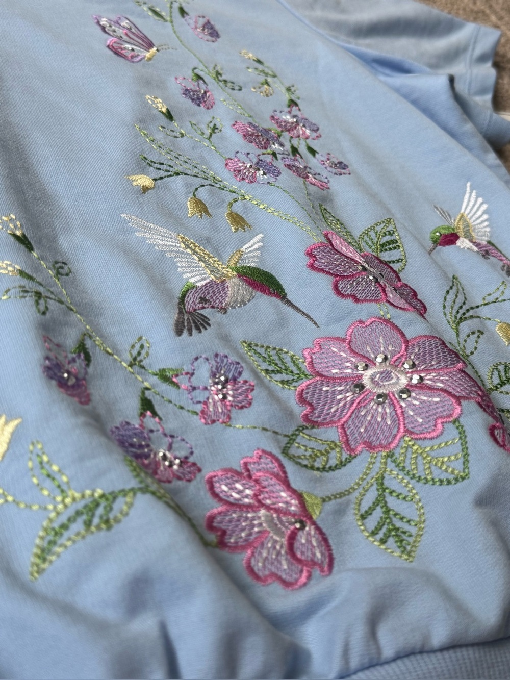 Alfred Dunner Light Blue Floral Hummingbird Short Sleeve Top M grannycore pastel - Picture 10 of 12